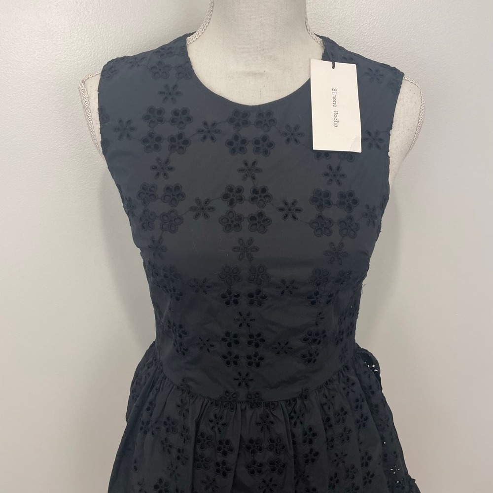 Simone Rocha Eyelet Midi Dress Sleeveless Draped Back Dress Size 2 NWT $1,770 - Picture 3 of 13